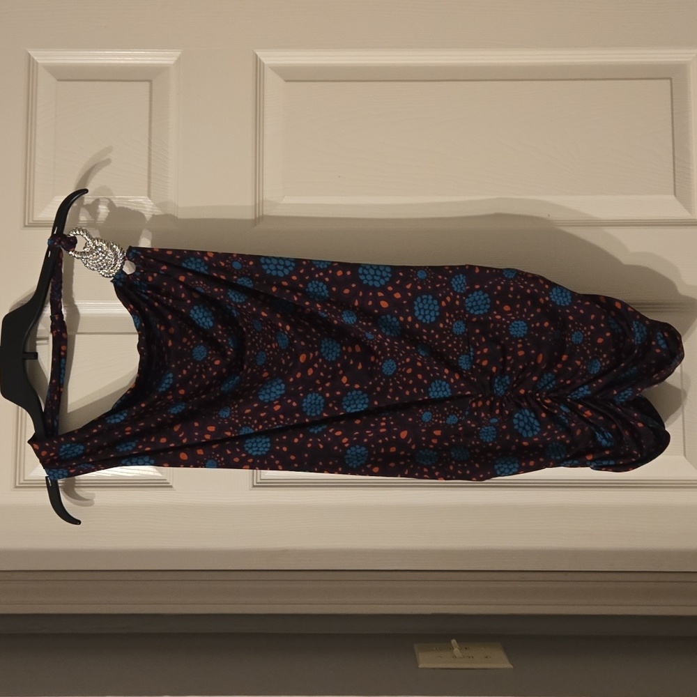 Stylish one strap Dress with Blue and Red Pattern